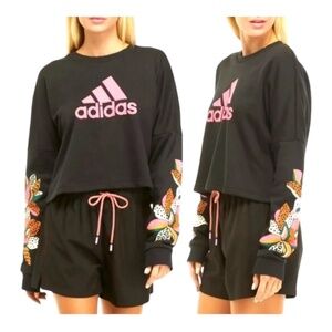adidas x FARM Rio Print Loose Cropped Fleece Logo Sweatshirt Size Small